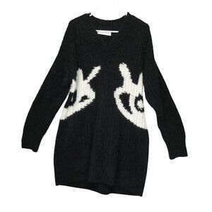 Rare III‎ VIVINIKO Womens Sweater tunic Size M Long Black White Knit Animal Hair